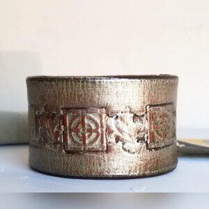 Western Metallic Leather Embossed Cuff Bracelet